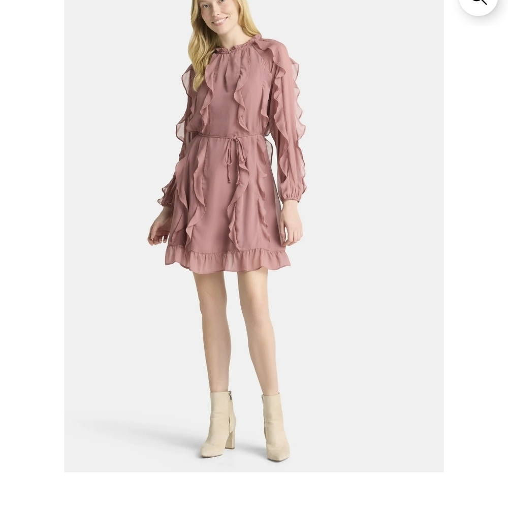Time & Tru Pink Ruffled Longs Sleeve Dress Size Large